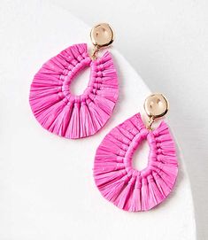 Beautifully fanned and fringed, this lightweight raffia pair is a season-perfect statement maker - with a fresh color pop. 2 1/2" drop.,Imported:Imported Loft Raffia Teardrop Statement Earrings Pink Zinnia Women's by Loft Size Regular - One Size Pink Zinnia Women's Earrings, Jewelry Fringe Earrings For Vacation, Summer Beach Tassel Earrings With Fringe, Spring Beach Tassel Earrings, Woven Earrings For Spring Vacation, Spring Beach Earrings With Fringe, Spring Woven Earrings, Spring Trendy Tassel Earrings, Pink Beaded Earrings, Pink Zinnia