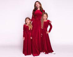 Mommy and me red long velvet dresses, Flower girl dress, Mother and daughter dresses, Mother and daughter matching dress, Christmas photoshoot dress for mother and daughter, dresses for girls, dresses for kids You can find the pictures of ALL OTHER DRESSES & COLORS in our catalog on ETSY here: https://www.etsy.com/shop/ENMEstyle?ref=simple-shop-header-name&listing_id=1113727397&section_id=36136380 Dresses made from a beautiful velvet and features a bow belt. High quality stretch velvet fabric to Mother And Daughter Dresses, Dresses Photoshoot, Dresses Colors, Dress For Mother, Long Velvet Dress, Christmas Pictures Outfits, Mother Daughter Dress, Mommy And Me Dresses, Velvet Dresses