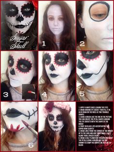 Day of the dead make up tutorial Original artist unknown By Sarah Ashleigh at London Body Painting Co❤️ London Halloween, Halloween Makeup Artist, Halloween Make-up Looks, Uhyggelig Halloween, Sugar Skull Halloween, Lipstick For Fair Skin