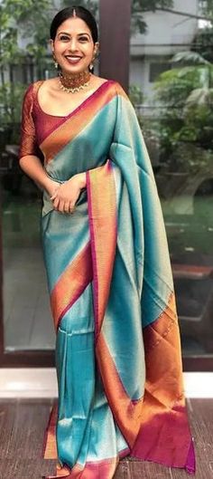 Blue color Saree in Banarasi Silk fabric with Weaving work Pothys Silk Sarees Online Shopping, Saree Party, Saree Fancy, Sarees Banarasi, Saree Traditional, Saree Designer, Patola Saree, Saree Banarasi, Traditional Saree