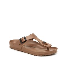 Birkenstock-Gizeh Essentials Sandal - Women's Birkenstock delivers comfort and style with the women's Gizeh flat sandals. Pair these trendy slides with jean shorts and a sporty tee for a weekend-ready look. Trendy Slides, Birkenstock Shoes, Birkenstock Gizeh, T Strap, What I Wore, Leather Top, Tan Brown, Flat Sandals, Slide Sandals