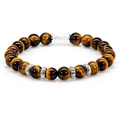 Pearl bracelet tiger eye spacer R 925 sterling silver Women's/ men's bracelet Handmade tiger eye beaded bracelet 925 sterling silver spacers Premium tiger eye beads Ø 8 mm Branded back piece High quality Made in Germany The tiger's eye is considered a powerful talisman due to its unique coloring and the light effect. In addition, the tiger eye as a protective stone can also provide stabilization and grounding of the wearer. It can support self-confidence. Give courage and create inner balance. P Sterling Silver Beaded Bracelets With 8mm Beads, Adjustable Sterling Silver Jewelry With 8mm Beads, Sterling Silver 8mm Beads Jewelry, Sterling Silver Jewelry With 8mm Round Beads, Brown Bracelet With Silver Beads, Brown Jewelry With Silver Round Beads, Brown Silver Beads Bracelet Jewelry, Brown Silver Beaded Bracelet, Ring Spacer