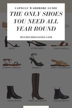 Looking for some new additions to add to your shoe line-up? Here is a list of shoes to add to your year-round capsule wardrobe. From sandals to knee high boots, you'll be ready for every occasion. Wardrobe Checklist, Capsule Wardrobe Checklist