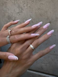 White Double French Tip Nails, Double French Almond Nails, Pink Double French Nails, Minimalist Nail Design Simple, Nails Double French Tip, Chic Nails Almond, Nails Double French, Almond Nails Designs Summer 2024, Double Line French Tip Nails