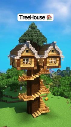 the treehouse is made out of wood and has two levels to climb up it