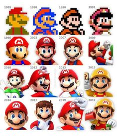 the evolution of mario and luigi's super mario bros characters in their respective versions