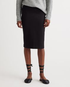 Elevate your workwear wardrobe with our Ultra-Stretch Ponte Pencil Skirt. Crafted from premium ponte fabric, this skirt offers the perfect balance of style and comfort. Wrinkle-resistant and designed for the modern professional, it pairs seamlessly with o Affordable Workwear Midi Pencil Skirt, Cheap Casual Workwear Skirt, Black Pencil Skirt Booties, Affordable Stretch Skirt For Party Season, Affordable Elegant Pencil Skirt For Night Out, Chic Relaxed Pencil Skirt At Affordable Price, Cheap Pencil Skirt For Fall Workwear, Luxury Pencil Skirt With Pockets For Work, Luxury Relaxed Pencil Skirt For Women