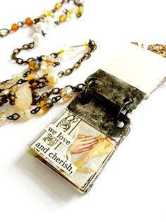 Poem Book, Book Charm, Book Pendant, Journal Embellishments, Journal Jewelry, Papel Vintage, Glass Book, Miniature Book, Junk Jewelry