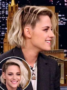 10 Super-Chic Updo Ideas for Short Hair | People - Kristen Stewart's half-braid hairstyle Undercut Updo, Shaved Side, Short Undercut, Peinados Fáciles Para Cabello Corto, Braids For Short Hair, Great Hair, Hair Dos