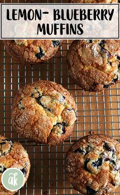 lemon - blueberry muffins on a cooling rack with the title above it