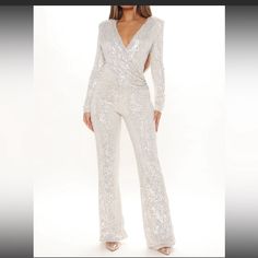 Brand New! Extremely Gorgeous And Sparkly. I’m 5’1 So If You’re My Height It Will Fit Too Long, It Will Look Amazing With Heels On. Fitted Sequin Jumpsuits And Rompers For Date Night, Fitted Party Overalls, Party Overalls With Fitted Stretch, Spring Party Overalls, Long Sleeve Sequin Jumpsuits For Date Night, Long Sleeve Sequined Jumpsuits And Rompers For Date Night, Fitted V-neck Sequin Jumpsuit, Fitted V-neck Sequin Jumpsuits And Rompers, Fitted Sequin V-neck Jumpsuits And Rompers