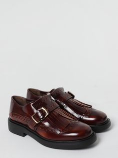 Oxford Shoes TOD'S Woman color Leather Brown Patent Leather Round Toe Shoes, Brown Patent Leather Dress Shoes With Round Toe, Brown Patent Leather Loafers With Round Toe, Leather Flat Lace-up Shoes With Brogue Detailing, Brown Patent Leather Slip-on Shoes, Shoes For Woman, Tods Shoes, Leather Oxford Shoes, Women Oxford Shoes