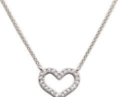 Dainty Heart Hallmarked Necklaces, Classic Open Heart Necklace With Brilliant Cut, Classic Necklace With Brilliant Cut Open Heart, Valentine's Day White Gold Heart Necklace With Hallmark, Formal White Gold Necklace With Hallmark, Fine Jewelry Necklaces In White Gold With Hallmark, White Gold Hallmark Necklace In Fine Jewelry Style, White Gold Hallmarked Necklace In Fine Jewelry, Formal Open Heart Hallmarked Necklace