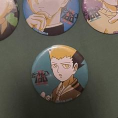 7 mob psycho 100 pins. sho pin (second picture) is a bit messed up on the back, but you can still pin it to something  #mobpsycho #mp100 Mess Up, Pin It, The Back, Pins