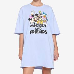 Disney The Sensational Six Girls Dorm Shirt - Oversized Relaxed Fit Tops With Character Print For Loungewear, Cotton Character Print T-shirt For Loungewear, Casual Cartoon Print Sleep Top, Casual Sleep Tops With Cartoon Print, Blue Cotton Sleepwear With Letter Print, Disney Cotton Tops, Light Blue Short Sleeve Top For Sleepover, Casual Character Print Tops For Sleepover, Blue Letter Print Sleepwear For Loungewear