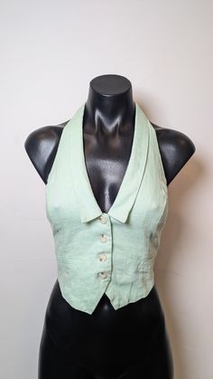 Beautiful mint green halter neck v neck top with suit like collar.  Ties up at the back  Spare button Green Halter Top, V Neck Top, Sewing Clothes, Fashion Killa, V Neck Tops, Halter Neck, Halter Top, Fashion Ideas, Aesthetic Clothes