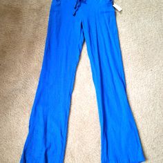 - Blue Light Women's Linen Pants - Size: Small - Somewht Stretchy On Top Blue Stretch Cotton Sweatpants, Blue Full Length Yoga Pants For Spring, Blue Full Length Casual Pants, Casual Blue Cargo Pants, Blue Straight Sweatpants With Elastic Waistband, Blue Relaxed Fit Yoga Pants For Loungewear, Blue Summer Straight Sweatpants, Blue Straight Summer Sweatpants, Blue Straight Sweatpants For Summer