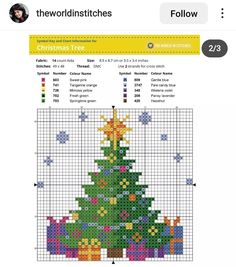 a cross stitch christmas tree is shown in the form of a graphing sheet with numbers on it