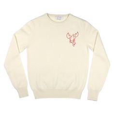 Long Sleeve Crewneck Sweater. 100% Cashmere. Hand-stitched in NYC. For Men's sizing, please order 2 sizes up. For example, Men's S is equivalent to Women's L.   Care Instructions: Hand wash cold with mild detergent. Do not bleach, lay flat to dry, or dry clean. All Lingua Franca pieces are hand embroidered once your or Lingua Franca Sweater, Hand Embroidered Sweatshirt, Lobster Sweater, Custom Sweaters, Embroidered Sweatshirt, Embroidered Sweatshirts, Crewneck Sweater, Knitwear Women, Cashmere Sweaters