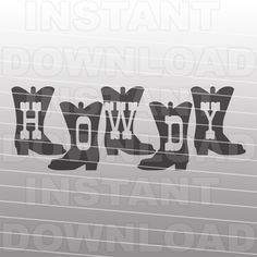 cowboy boots with the word cowboys in black and white on a gray striped background,