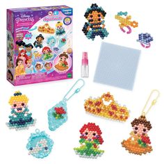 Aquabeads is the Original Water-Activated Bead Craft Kit! Since 24, children throughout the world have created millions of Aquabeads designs. The Disney Pricess Dress-Up Set includes 9 beads, various dress-up bases, layout tray, sprayer, template sheets, and instructions.Following the template sheet, place the beads onto the tray to create Belle, Cinderella, Jasmine, Ariel, and lots more. Using the sprayer, spray water onto the beads to make them magically stick together! When the bead creations Aquabeads Designs, Disney Princess Dress Up, Disney Princess Dress, Bead Creations, Star Beads, Princess Dress Up, Art & Craft Kit, Disney Princess Dresses, Craft Activity