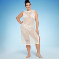 This Crochet Cover-Up Midi Dress from Shade & Shore™ will keep you looking and feeling your best before and after swimming. Made from breathable 100% cotton in an off-white hue, this crochet cover-up dress features a slightly sheer construction with holes to show off the stylish swimsuit you're wearing underneath. Designed in a midi length, it's the perfect pick for beach vacations or days spent relaxing by the pool. Shade & Shore™: Found exclusively at Target. White Crochet Dress For Poolside Vacation, White Crochet Dress For Poolside In Spring, White Crochet Dress For Poolside Spring Events, White Crochet Dress For Poolside And Beach Season, White Cotton Crochet Dress For Summer, White Crochet Beachwear Dress For Poolside, White Stretch Crochet Dress For Summer, White Crochet Dress For Poolside Spring Occasion, White Stretch Beach Dress For Beach Party