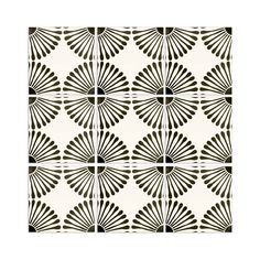 black and white art deco tile pattern with fan shapes on the back wall in an old fashion style