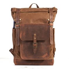 image 1 Hipster Backpack, Vintage Style Bag, Waxed Canvas Backpack, Olive Tan, Canvas Rucksack, Canvas Leather Bag, Top Backpacks, Leather Roll, Laptop Rucksack