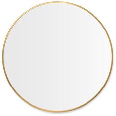 a round white mirror with gold trim