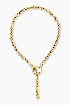 The ultimate combo of modern edge and classic luxury is here. Constructed from 22K Gold plated chain hardware, take this style from choker or longer with the adjustable D link fastening. Add a touch of glam to your night out or a classic denim and Tee look. For extra drama attach our charm connector and add you favorite charm! Size: 25" Chain Links: 13mm L x 2.5mm W 29mm D Ring 22K antique gold plated over brass Hand crafted in New York Please allow two weeks for this style as it is made to orde Elegant Link Chain Choker, Trendy Metal Lariat Chain Necklace, Modern Gold Lariat Necklace, Modern Gold Metal Lariat Necklace, Modern Jewelry With Oval Link Chain Strap, Chic Metal Lariat Necklace With Adjustable Chain, Trendy Formal Yellow Gold Chain Necklace, Chic Metal Chain Choker, Trendy Yellow Gold Chain Necklace For Formal Occasions