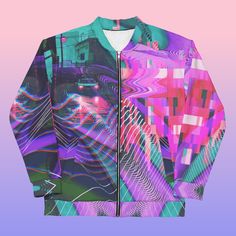 "Late Date on Cyber Street" Retro Pixel Art Bomber Jacket 🌃🌌 Elevate your wardrobe with the vibrant "Late Date on Cyber Street" Bomber Jacket, perfect for rave parties, urban streetwear, and vaporwave enthusiasts. This jacket combines retro pixel art with futuristic flair, creating a unique and eye-catching piece that's ideal for any festival or casual outing. Product Highlights: Mesmerizing Design: "Late Date on Cyber Street" captures the evocative scene of a rainy night where a lone car awai Rave Long Sleeve Outerwear For Fall, Fall Rave Outerwear With Long Sleeves, Fall Rave Long Sleeve Outerwear, Funky Fall Streetwear Outerwear, Graphic Print Outerwear For Fall Festival, Fall Festival Outerwear With Graphic Print, Multicolor Graphic Print Urban Outerwear, Urban Multicolor Outerwear With Graphic Print, Graphic Print Long Sleeve Outerwear For Festival