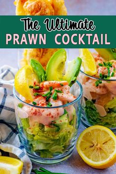 Prawn cocktail with a text overlay title.