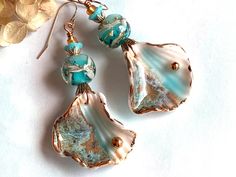 PassionKnots - Etsy Canada Bohemian Shell Dangle Earrings, Artisan Turquoise Czech Glass Earrings, Artisan Czech Glass Turquoise Earrings, Ocean-inspired Shell Drop Earrings For Summer, Ocean-inspired Shell Dangle Earrings