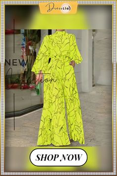 Women Wide-leg Pants Pocket Jumpsuit Fall Elegant High Street Abstract Print Ladies Romper Fashion Loose Half High Neck Playsuit Summer Two-piece Long Sleeve Jumpsuits And Rompers, Two-piece Long Sleeve Jumpsuits And Rompers For Summer, Two-piece Long Sleeve Jumpsuits For Summer, Yellow Jumpsuits And Rompers For Spring Workwear, Spring Yellow Jumpsuits And Rompers For Workwear, Yellow Jumpsuit For Spring Workwear, Spring High Waist Two-piece Jumpsuits And Rompers, Spring High-waisted Two-piece Jumpsuits And Rompers, Yellow Wide Leg Jumpsuits And Rompers For Spring