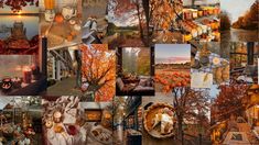 a collage of pictures with pumpkins, candles and other things in them that are all over the place