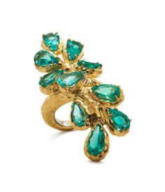 Faceted, pear-shaped emeralds and 18K gold Emerald Style, Branch Ring, David Webb, Gold Cocktail Ring, Bold Jewelry, Ring Emerald, Gold Cocktail, Big Rings, Discount Jewelry