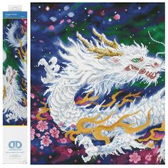 the cross stitch pattern shows an image of a white dragon