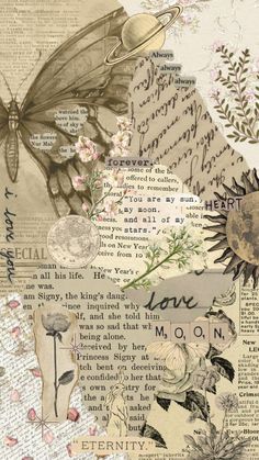 an altered collage with flowers, butterflies and words