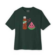 a green t - shirt with watermelon and ketchup on it