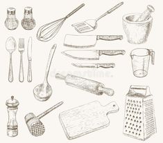 hand drawn kitchen utensils