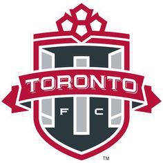 the toronto fc logo is shown on a white background with black and red splots