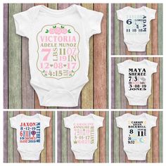 Elephant birth stat baby bodysuit/creeper What a sweet way to announce the arrival of your family's new addition! Our baby bodysuits, toddler raglan tees, and youth T-shirts are both comfortable and durable! All styles are 100% cotton and are adorned with a high quality vinyl that has been professionally heat pressed onto the shirt. How to Order: Choose either a short or long sleeved bodysuit and 1-3 vinyl color choices using the drop down menu. Then use the personalization box to input baby's b Elephant Birth, Game Of Thrones Shirts, Baby Birth Stats, Baby Hospital, Raglan Tee, Baby Birth, Baby Shirts, Unisex Baby, Baby Halloween