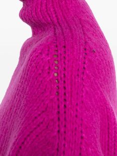 Fuchsia pink virgin wool blend sweater, knitted construction, high neck, drop shoulder, long sleeves, ribbed cuffs and hemComposition: Virgin Wool, 80% , Polyamide, 20% Pink Cashmere Sweater With Ribbed Cuffs, Winter Funnel Neck Pink Sweater, Pink Funnel Neck Sweater For Winter, Pink Ribbed Collar Winter Sweater, Pink Wool Sweater For Fall, Pink Fitted Wool Sweater, Pink Knit Sweater With Ribbed Collar, Fitted Pink Wool Sweater, Pink Wool Knitted Sweater