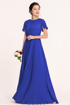 Modest LDS Royal Blue Bridesmaid Dresses Short Sleeves Blue Modest Bridesmaid Dresses, Modest Bridesmaid Dresses With Sleeves Dusty Blue, Luxury Blue Short Sleeve Gown, Blue Modest V-neck Dress, Blue Flutter Sleeve Dresses For Dress-up, Blue Bridesmaid Dresses Short, Royal Blue Bridesmaid Dresses, Floor Length Skirt, Blue Bridesmaid Dresses