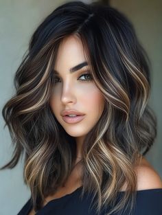 Brunette Balayage Fall Hair, Lighter Hair Colors For Dark Hair, Dark Lowlights With Blonde Highlights, Blond Hair With Dark Brown Lowlights, Dark Brown With Blonde Lowlights, Dark Hair With Highlights Blue Eyes, Dark Hair With Some Highlights, How To Hide Grays In Dark Hair With Highlights, Post Surgery Hairstyles