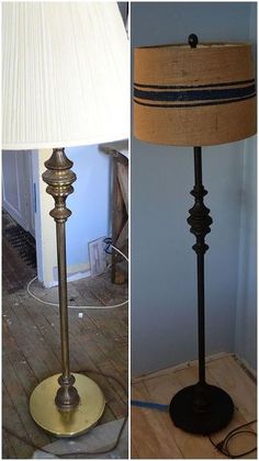 two different views of a lamp on the floor