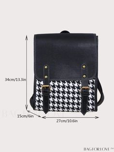 BagForLove - Stylish Houndstooth Flap Backpack for Women, Rookies, and White-collar Workers Product Description Color Black Bag Size Medium Pattern Type All Over Print Type Classic Backpack Material PU Size Chart INCH CM Strap Length Bag Height Bag Width Bag Length 12.6 inch 13.4 inch 5.9 inch 10.6 inch Strap Length Bag Height Bag Width Bag Length 32 cm 34 cm 15 cm 27 cm Details Pictures Similar Products h2 { text-align: center; } /* æ¢è¡ */ li{ white-space: normal; word-break: break-all; word Preppy Bags, Flap Backpack, Backpack Material, Estilo Preppy, Style Preppy, Classic Backpack, Black Bag, Black Backpack, Olivia Mark