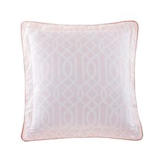 a pink and white pillow on a white background