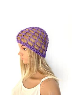 FREE WORLDWIDE SHIPPING ON ALL ITEMS Welcome to my shop, all items handmade by me with passion!! READY TO SHIP I crocheted this beautiful purple beanie in the finest 100% COTTON yarn. A perfect cool yarn for summer and all year round. Ideal for keeping your hair under control in a convertible car :) Mesh effect lets your hair breath but still hides a bad hair day :) One size fits all. Sits perfectly on your head that you won't even know you're wearing it. I put a lot of time and energy into maki Adjustable Purple Yarn Crochet Hat, Adjustable Purple Crochet Yarn Hat, Adjustable Hand Knitted Purple Crochet Hat, Adjustable Hand-knitted Purple Crochet Hat, Adjustable Purple Crochet Hat, Purple Adjustable Crochet Hat, Handmade Purple Beanie Hat, Adjustable Purple Hand Knitted Crochet Hat, Handmade Adjustable Beanie For Spring