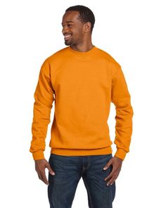 7.8 oz. ComfortBlend® EcoSmart® 50/50 Fleece Crew - SAFETY ORANGE - L | Hanes EcoSmart Crewneck Sweatshirt in Safety Orange Size Large | Cotton Polyester Mens Workout Shirts, Blank Apparel, Unisex Sweatshirt, Sweatshirt Fashion, Density, Workout Clothes, Crewneck Sweatshirt, Rib Knit, Long Sleeve Tshirt Men